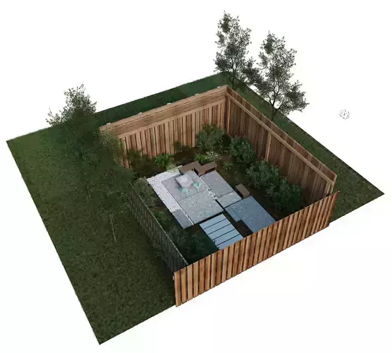 courtyard patio landscape 3d model Low-poly 3D model