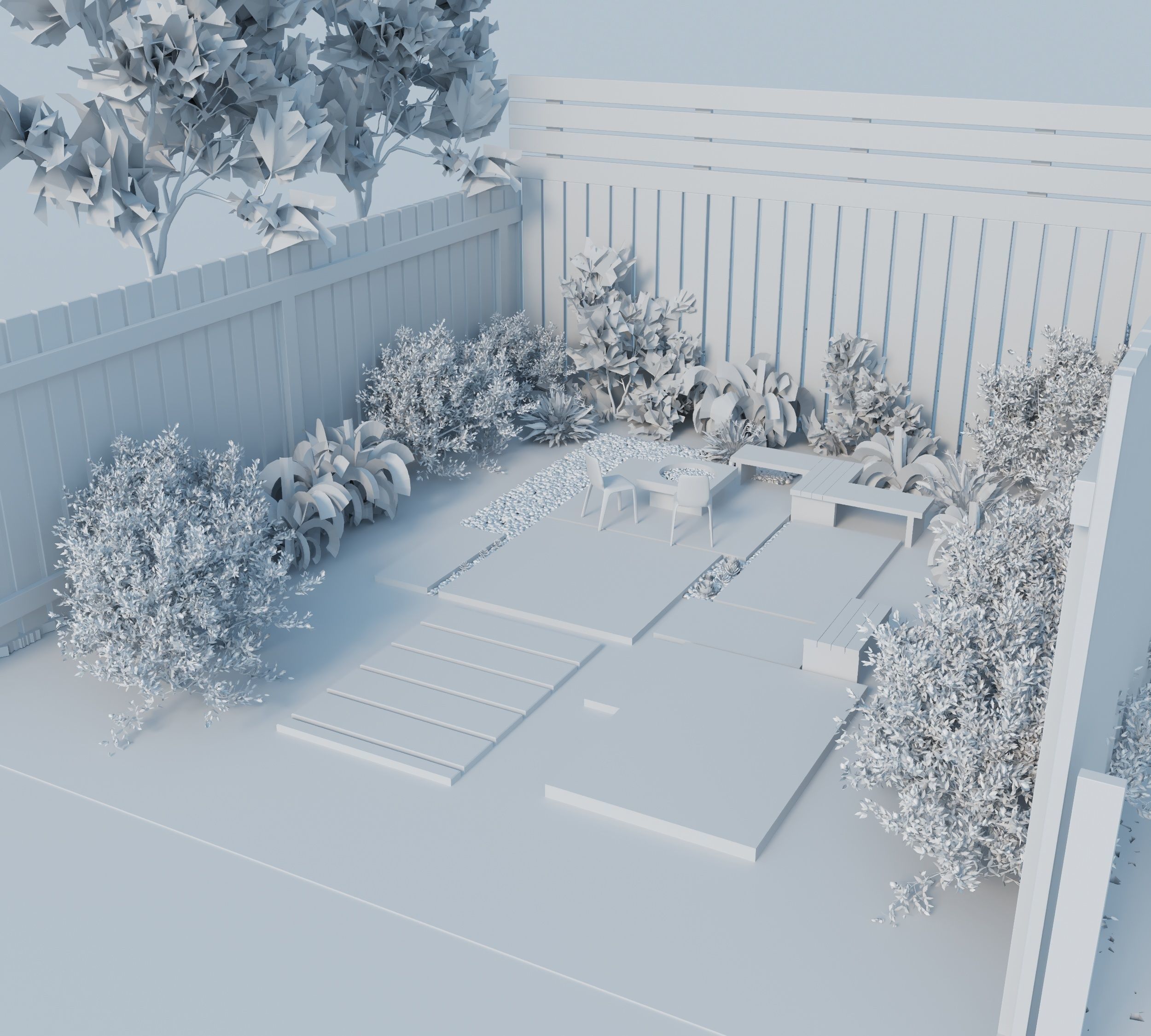 courtyard patio landscape 3d model Low-poly 3D model_7