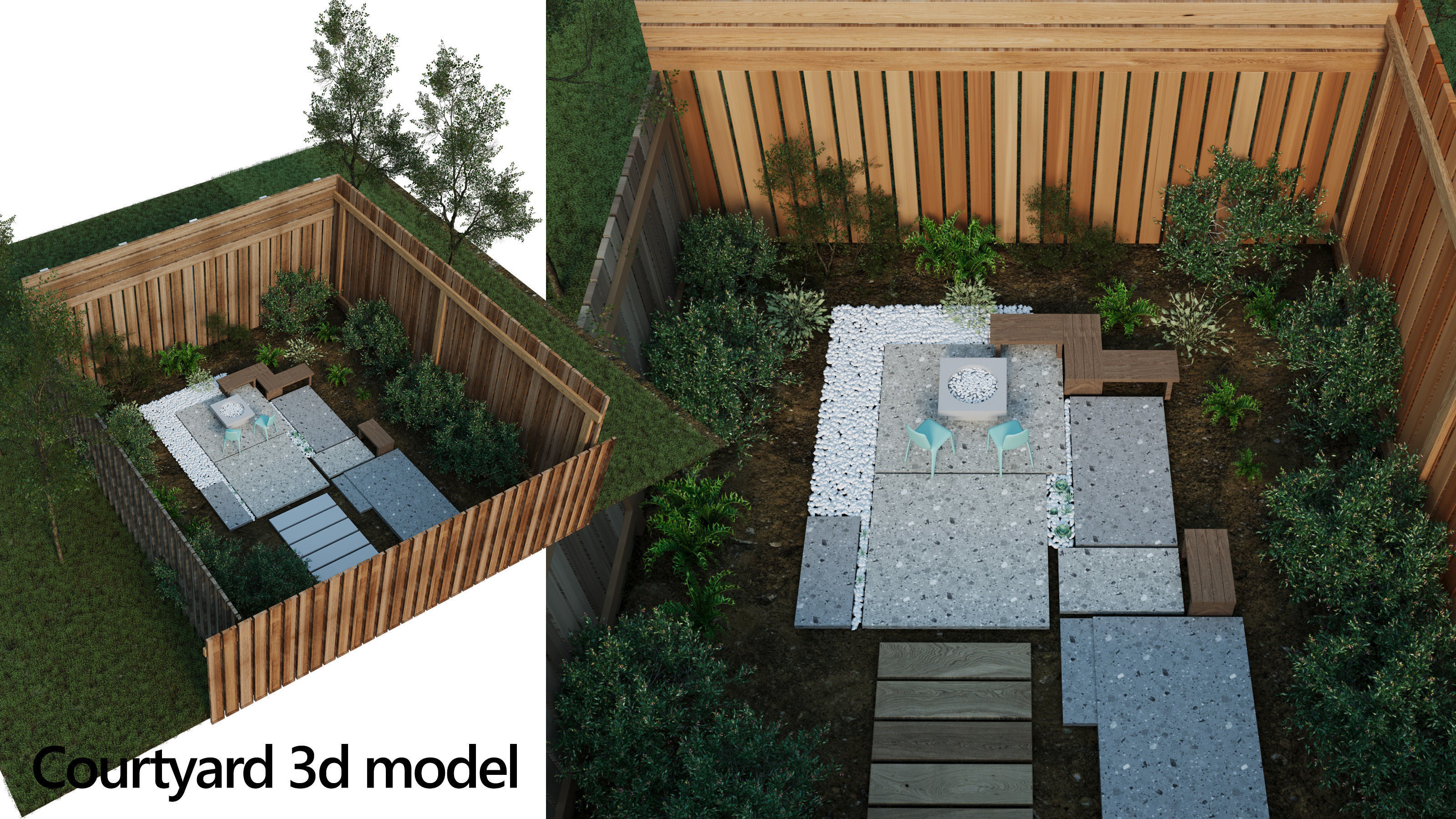 courtyard patio landscape 3d model Low-poly 3D model_3