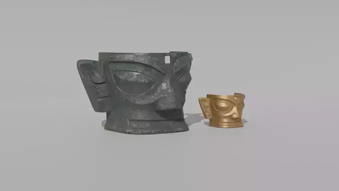 Sanxingdui Bronze Mask cultural relic bronze artifact PBR 3D model