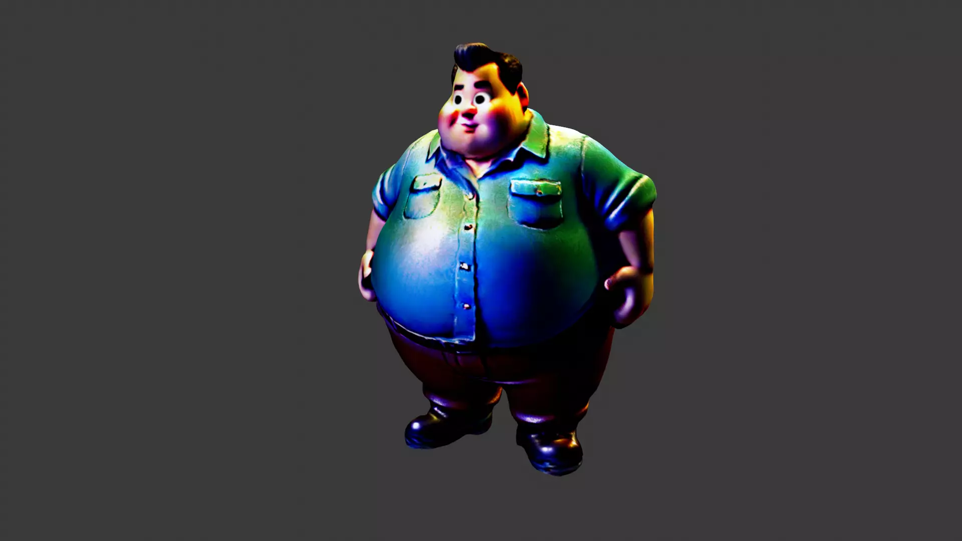 Fat Man Character Low-poly 3D model_0