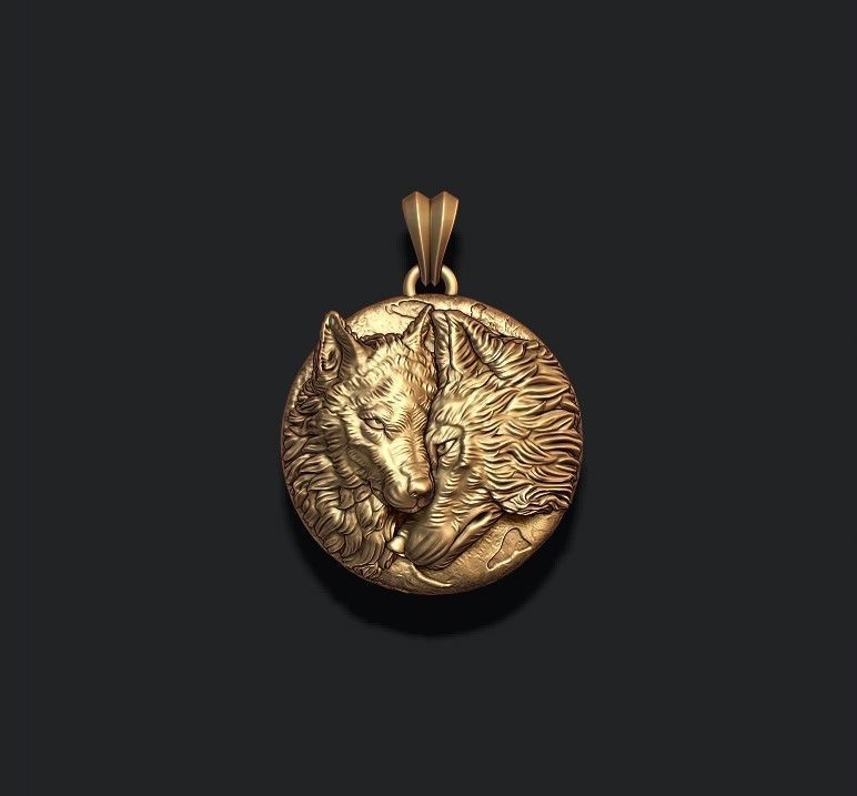Wolves pendant 3D print model_3