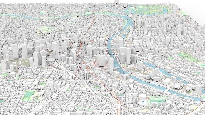 Cityscape Osaka Japan 3D model 2
