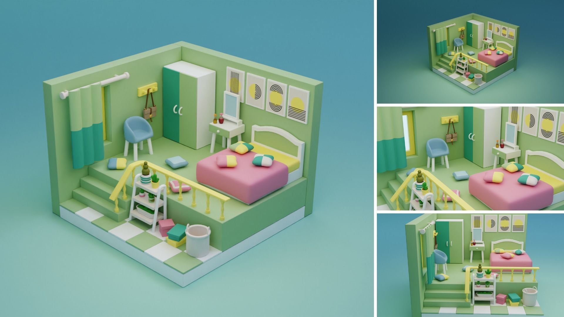 Cozy Cartoon Rooms Interior 3 Low-poly 3D model_13