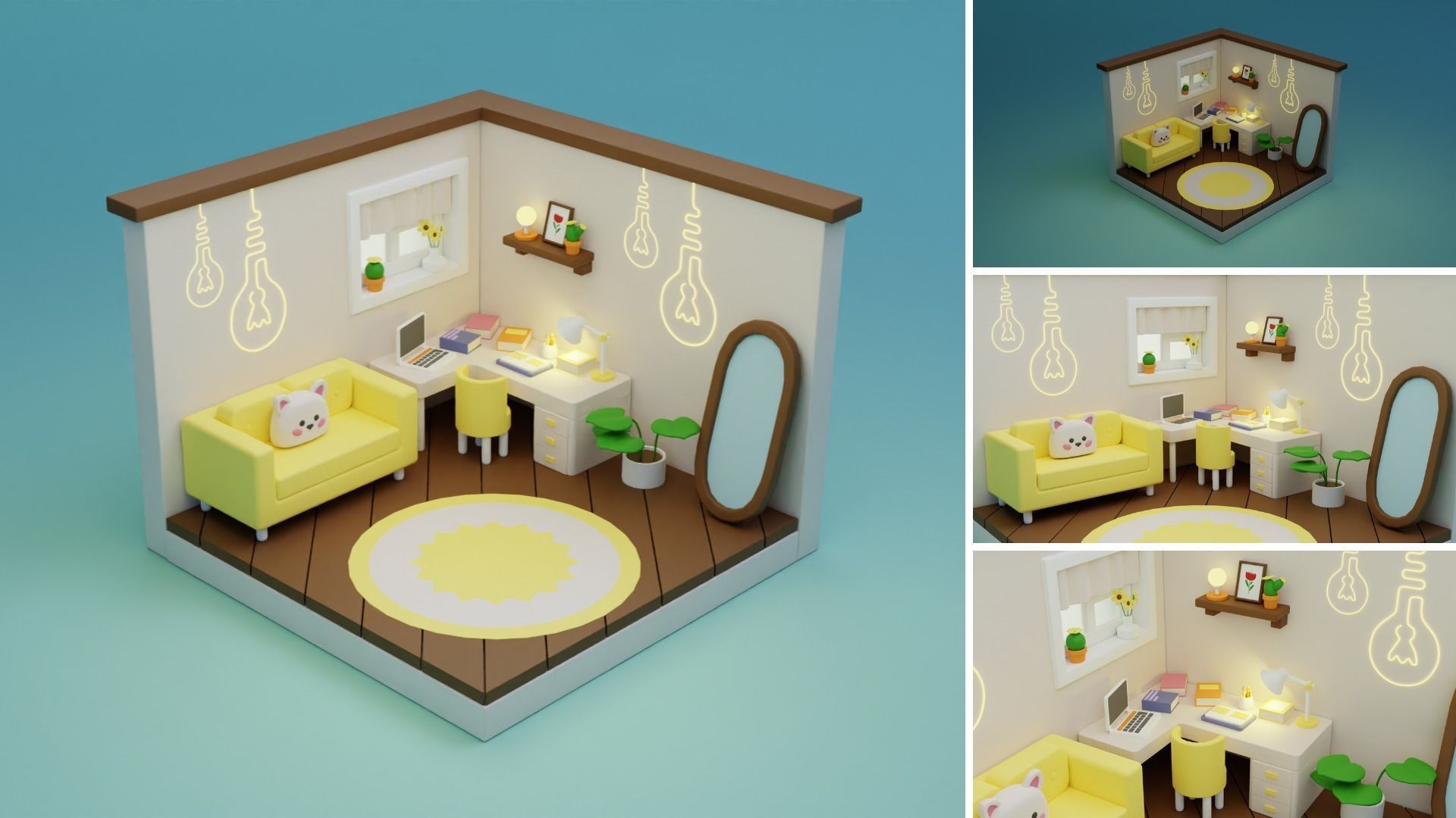 Cozy Cartoon Rooms Interior 3 Low-poly 3D model_8