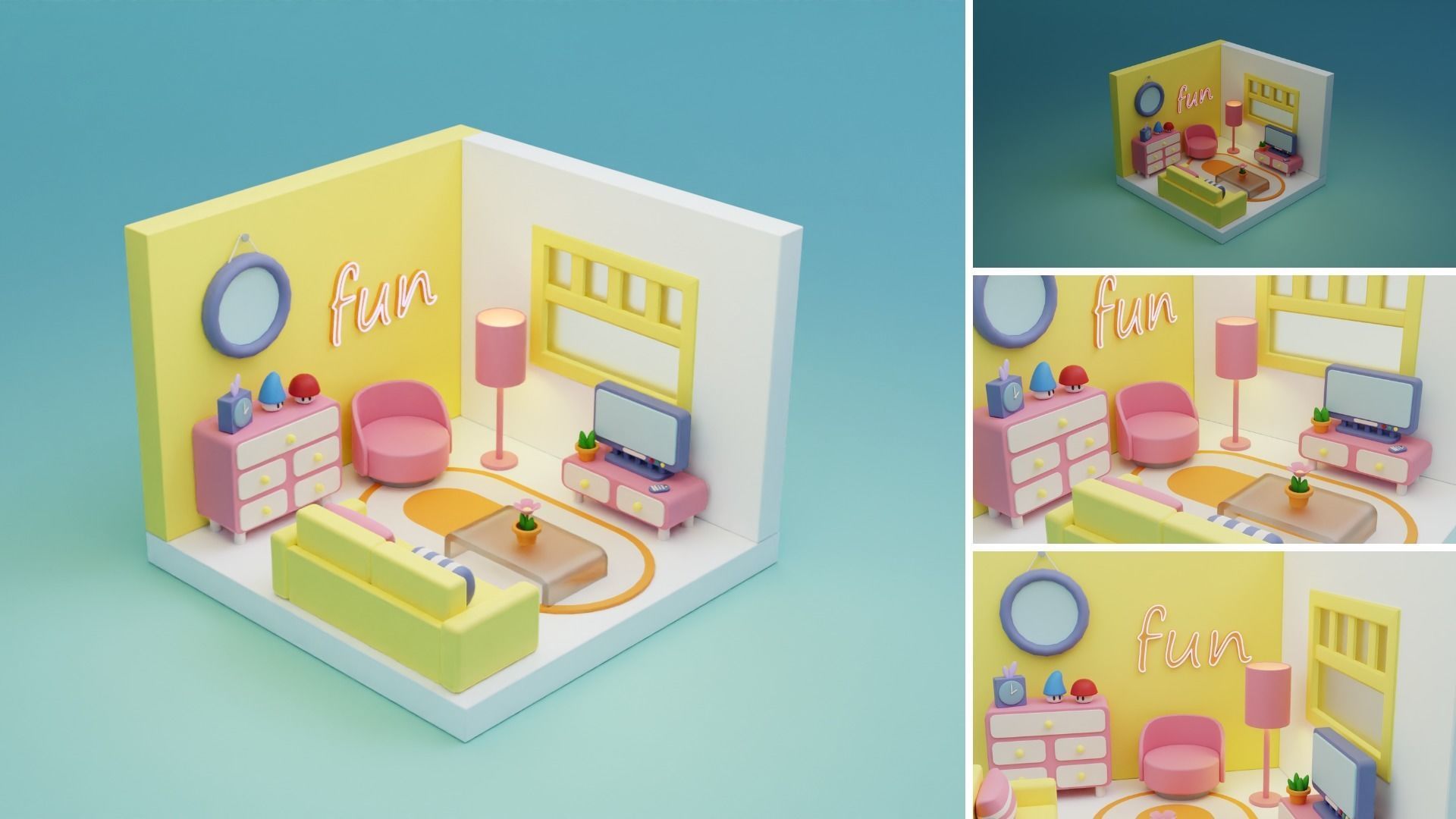 Cozy Cartoon Rooms Interior 3 Low-poly 3D model_4