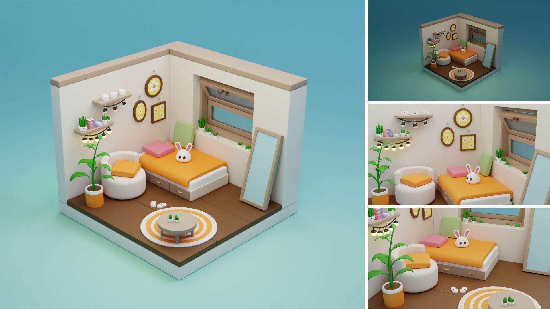 Cozy Cartoon Rooms Interior 3 Low-poly 3D model_3