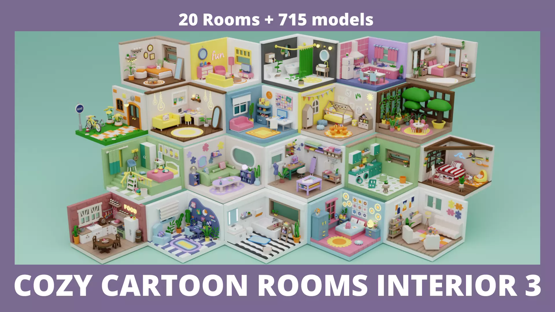 Cozy Cartoon Rooms Interior 3 Low-poly 3D model_0