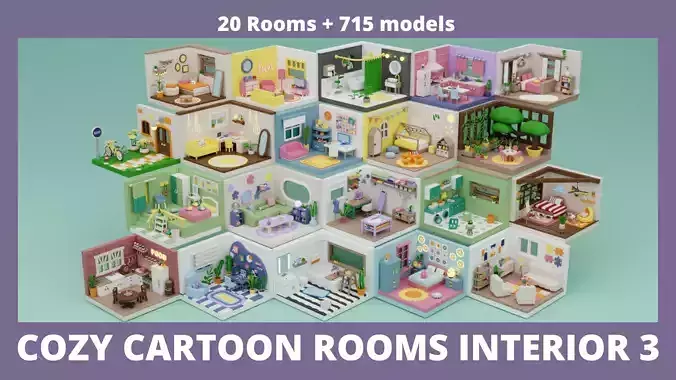 Cozy Cartoon Rooms Interior 3 Low-poly 3D model