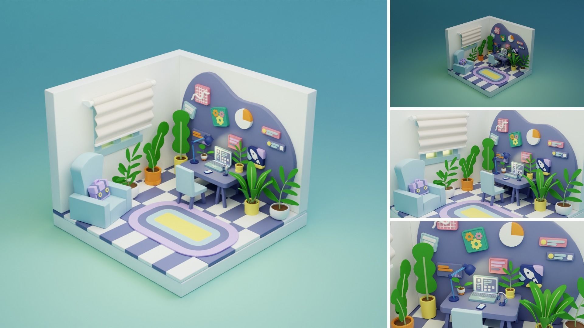 Cozy Cartoon Rooms Interior 3 Low-poly 3D model_19
