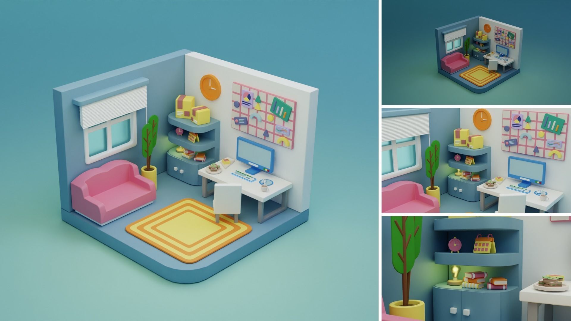 Cozy Cartoon Rooms Interior 3 Low-poly 3D model_9