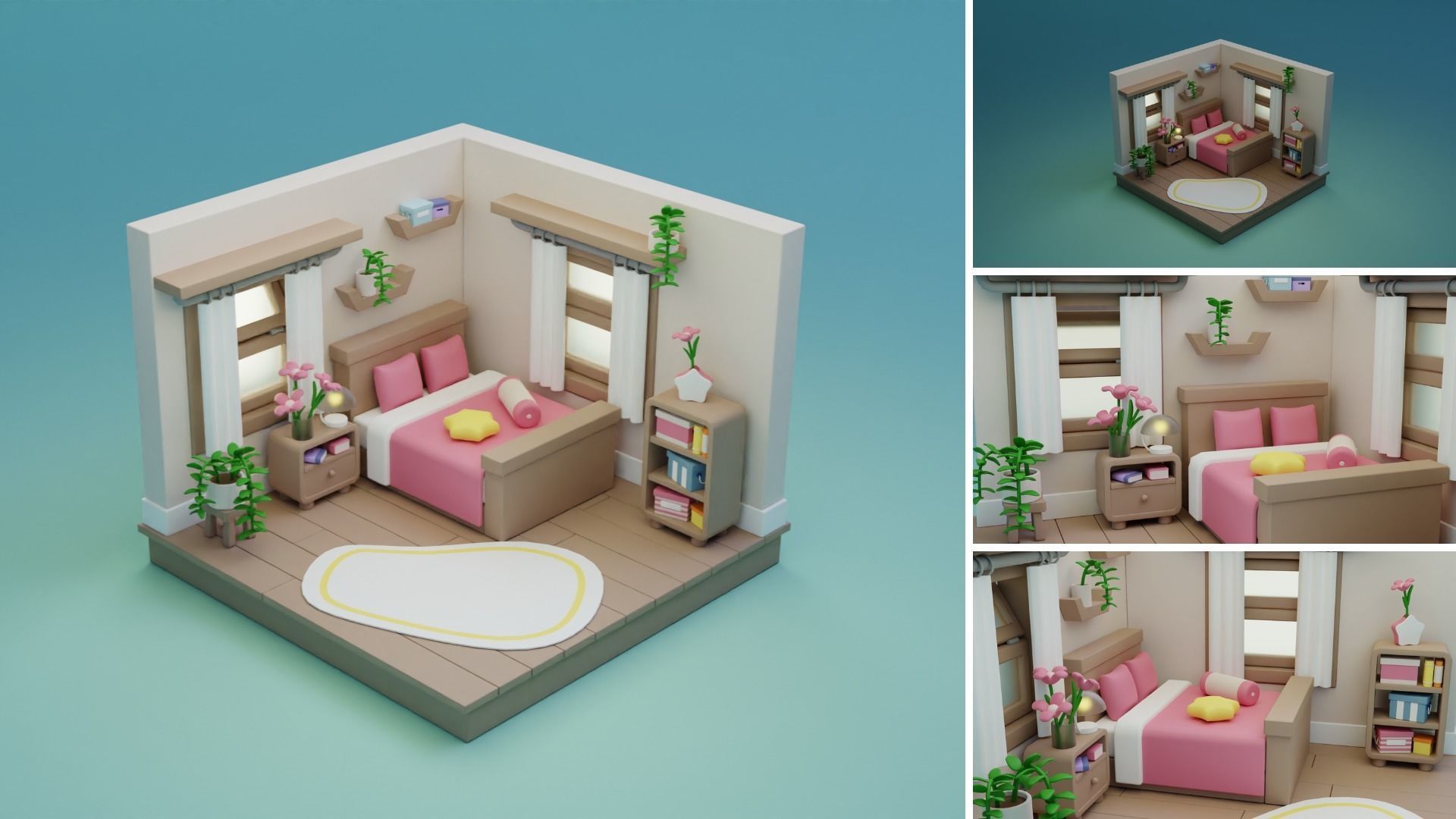Cozy Cartoon Rooms Interior 3 Low-poly 3D model_7