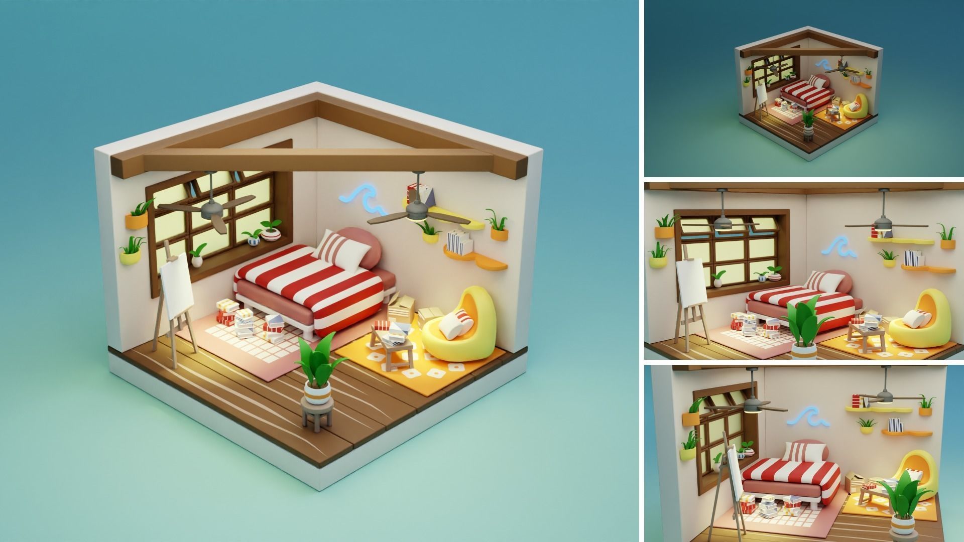 Cozy Cartoon Rooms Interior 3 Low-poly 3D model_17