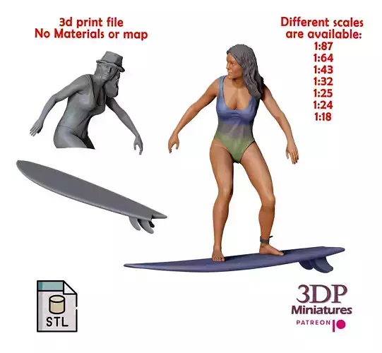N2 Surfer with SurfBoard is surfing 3D print model