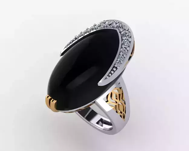 Oval Big Black Onyx Gold Diamond Ring