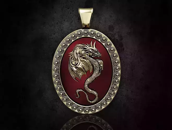Dragon oval pendant 3D print model