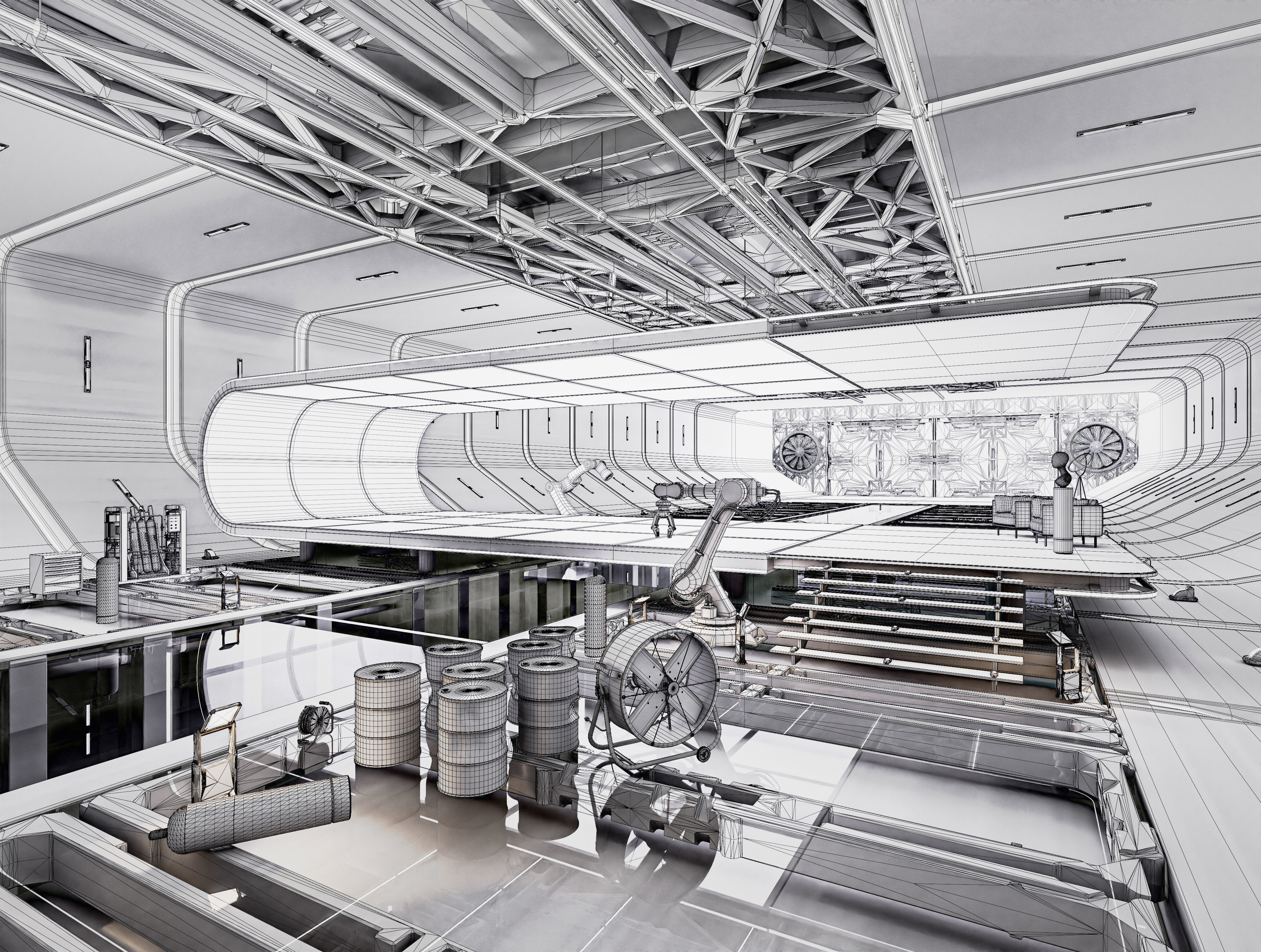 Sci-fi Hangar Interior V01 Low-poly 3D model_3