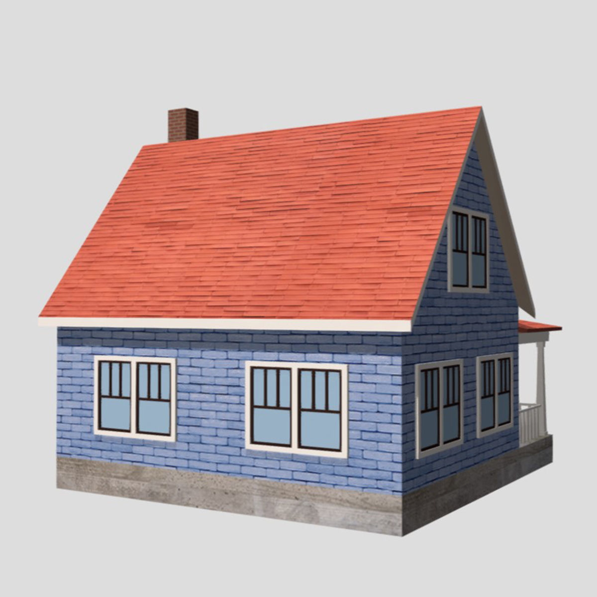 American Style Cottage - Town House Model Low-poly 3D model_3