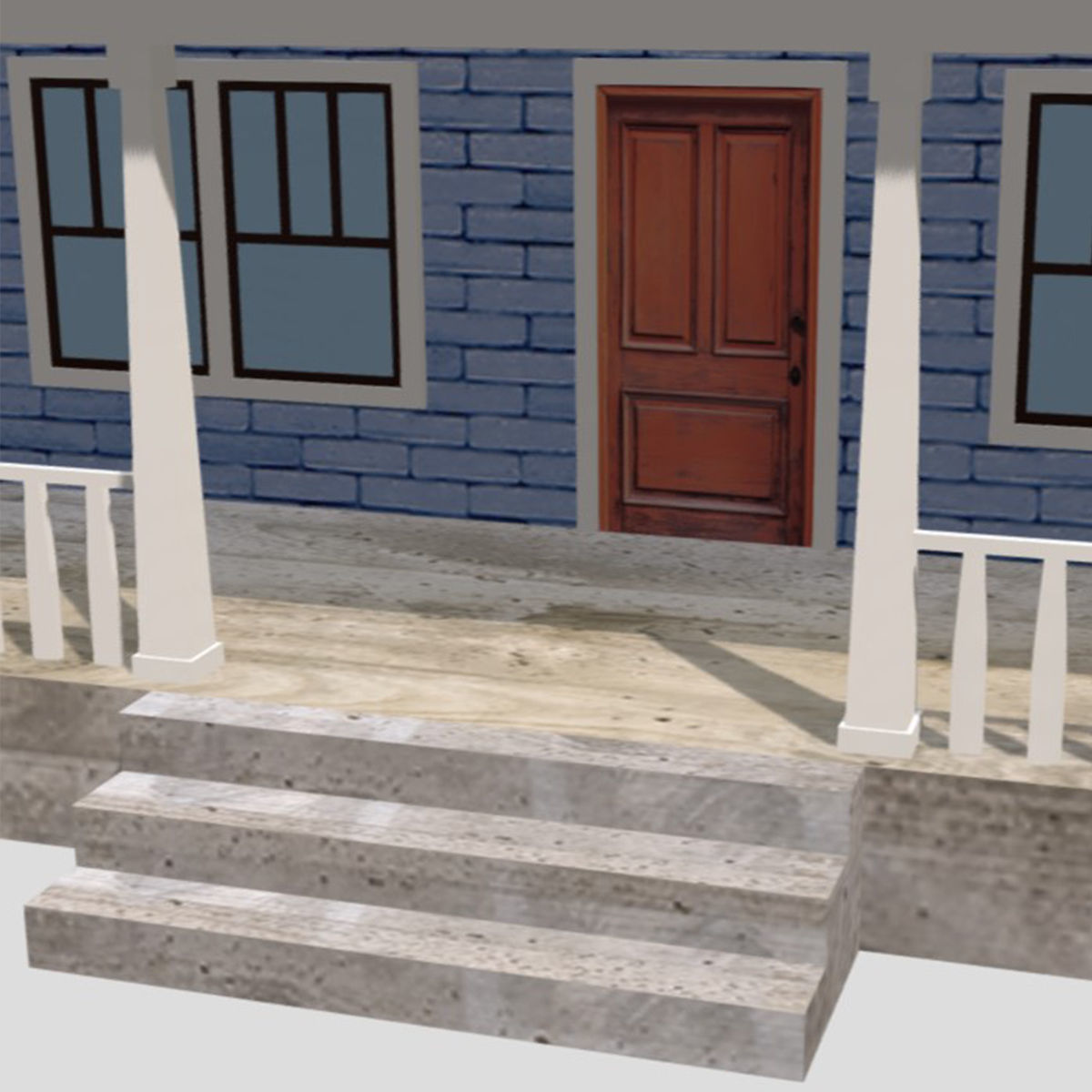 American Style Cottage - Town House Model Low-poly 3D model_5