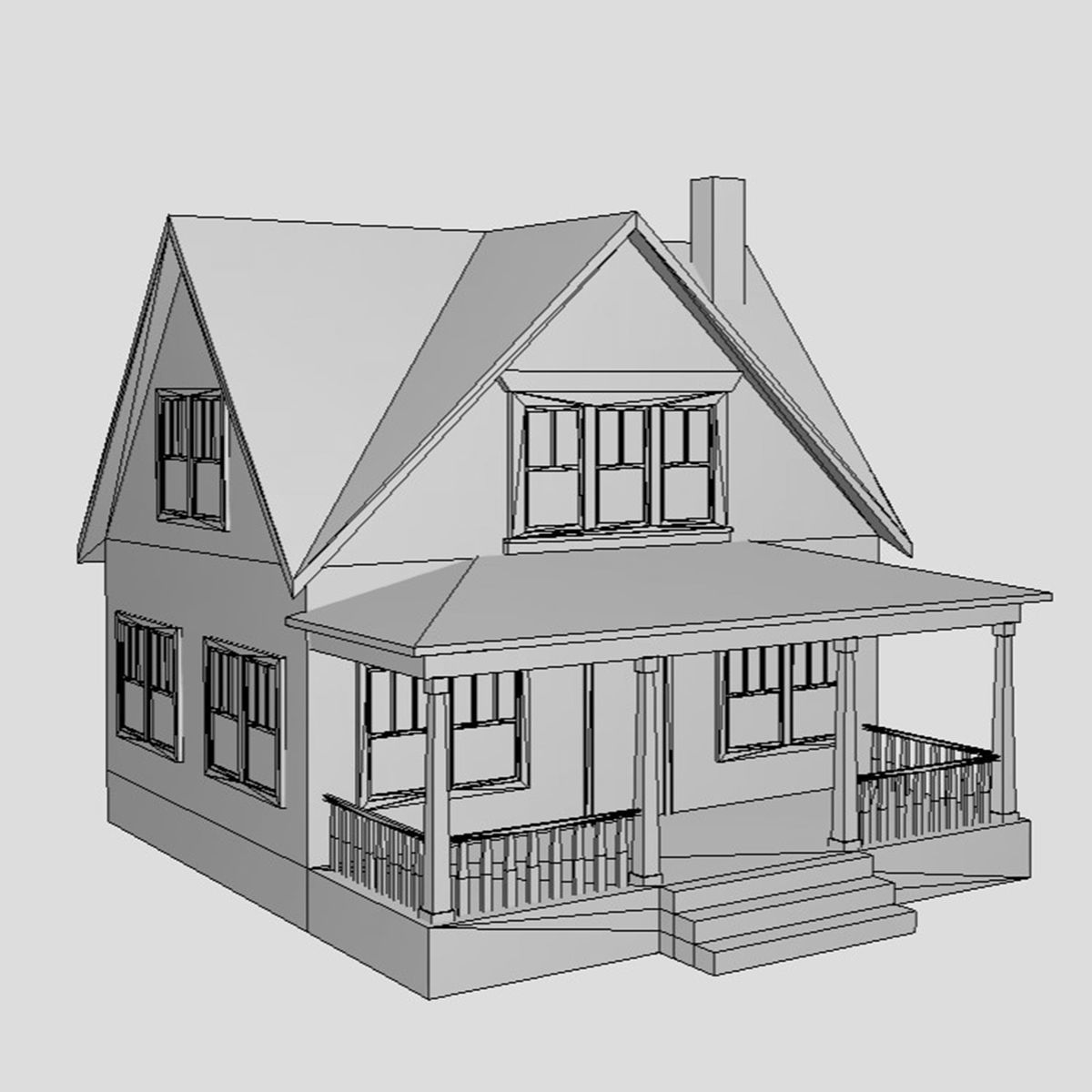 American Style Cottage - Town House Model Low-poly 3D model_6