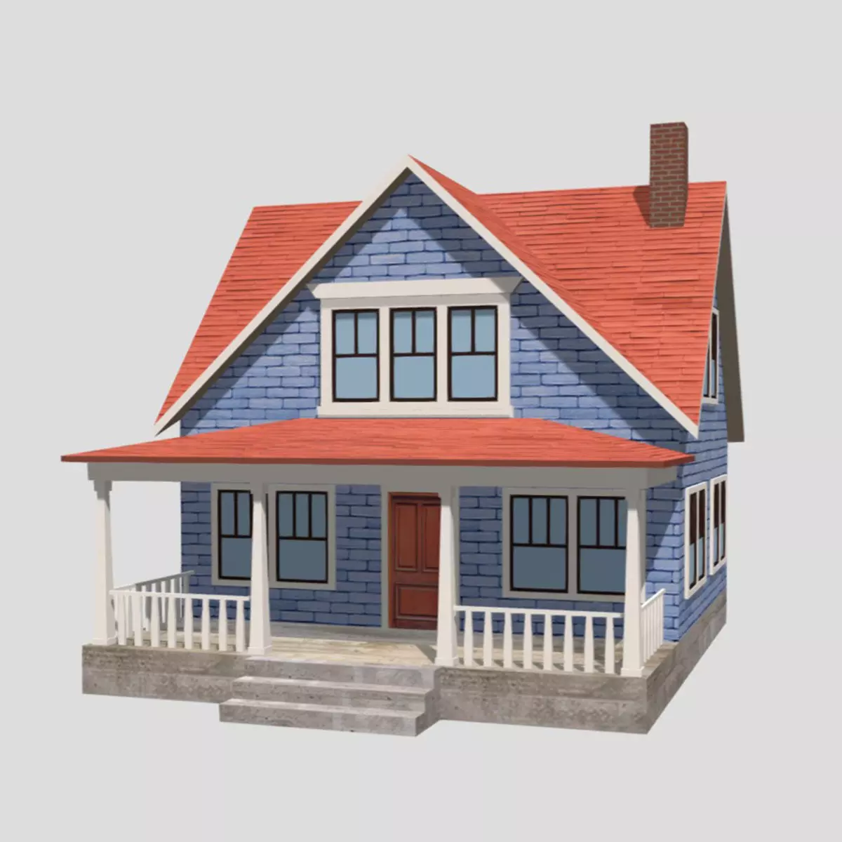 American Style Cottage - Town House Model Low-poly 3D model_0