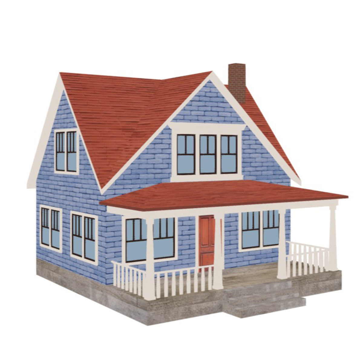 American Style Cottage - Town House Model Low-poly 3D model_8