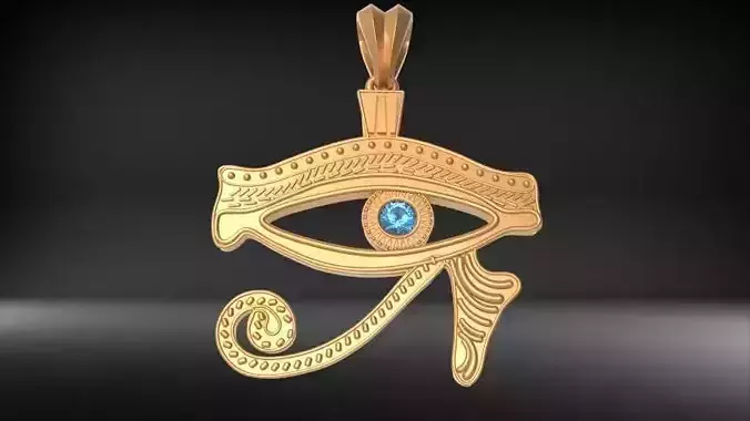 Eye of Horus Yellow Gold Diamond and Sapphire Pendant Necklace