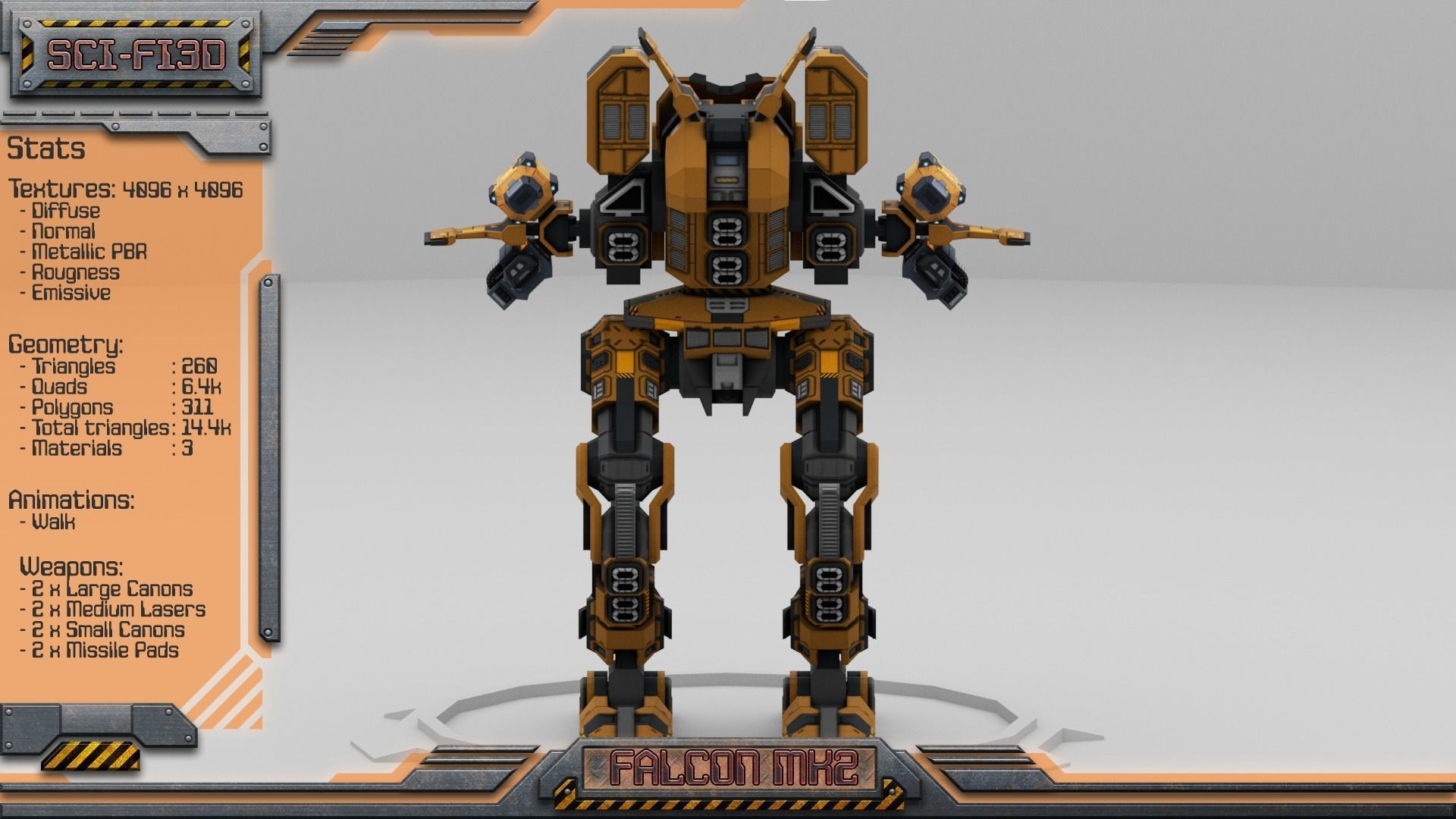 Falcon MK2 Lowpoly Animated BattleMech Low-poly 3D model_4