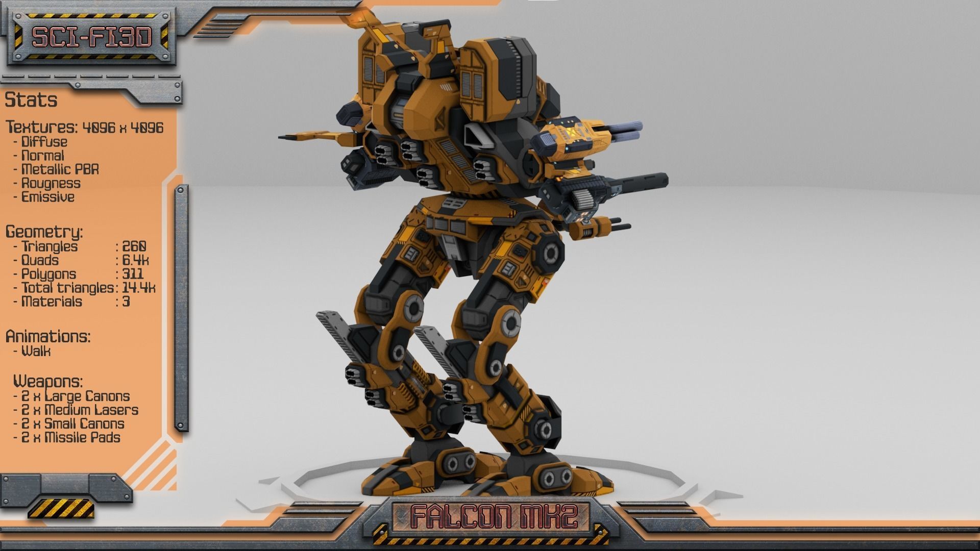 Falcon MK2 Lowpoly Animated BattleMech Low-poly 3D model_5