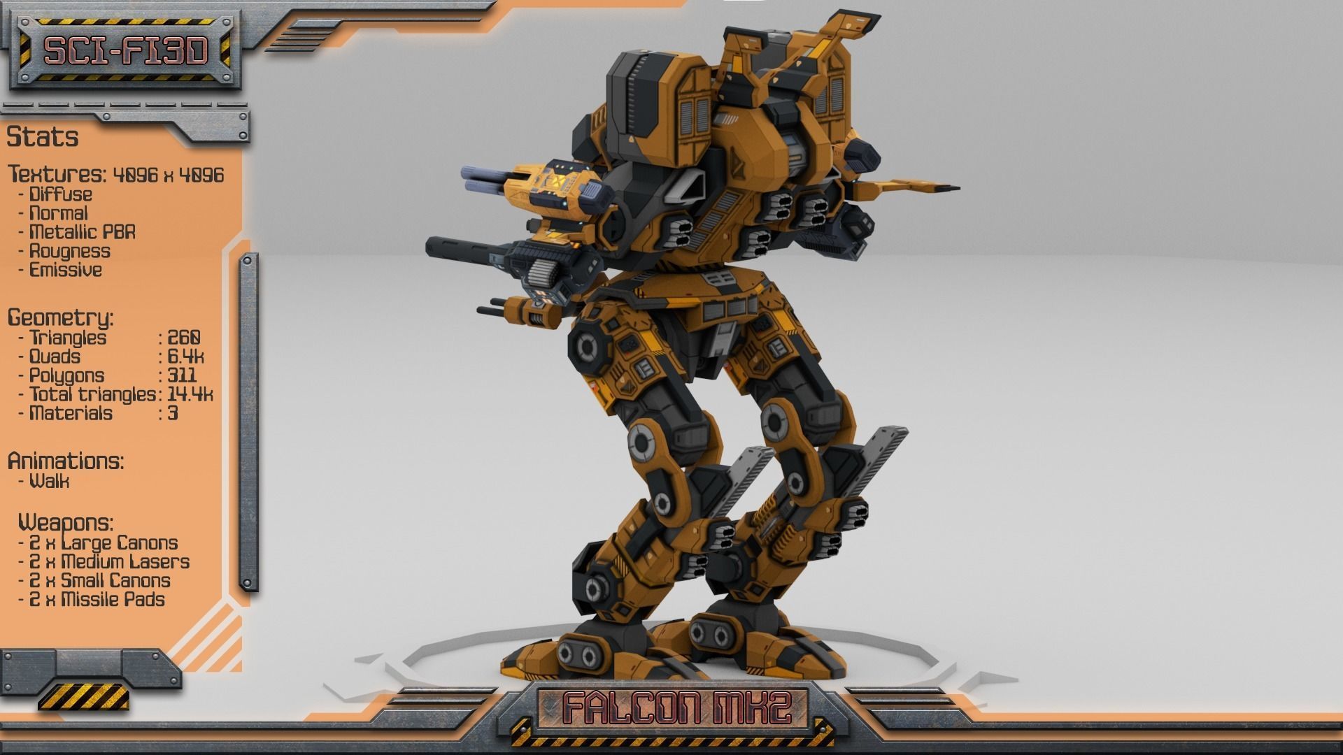 Falcon MK2 Lowpoly Animated BattleMech Low-poly 3D model_3