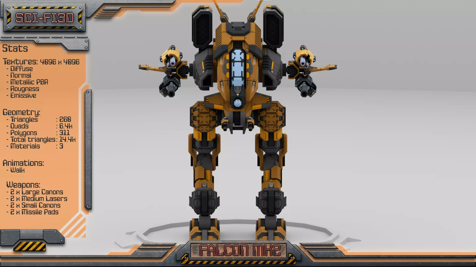 Falcon MK2 Lowpoly Animated BattleMech Low-poly 3D model_0