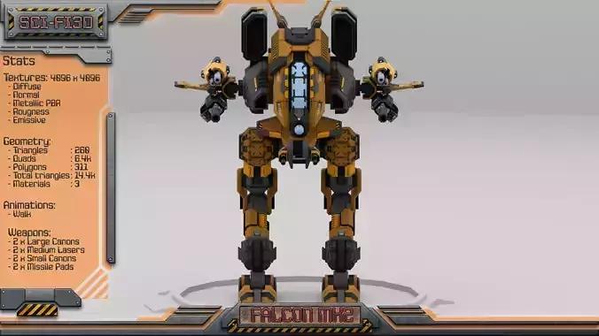 Falcon MK2 Lowpoly Animated BattleMech Low-poly 3D model