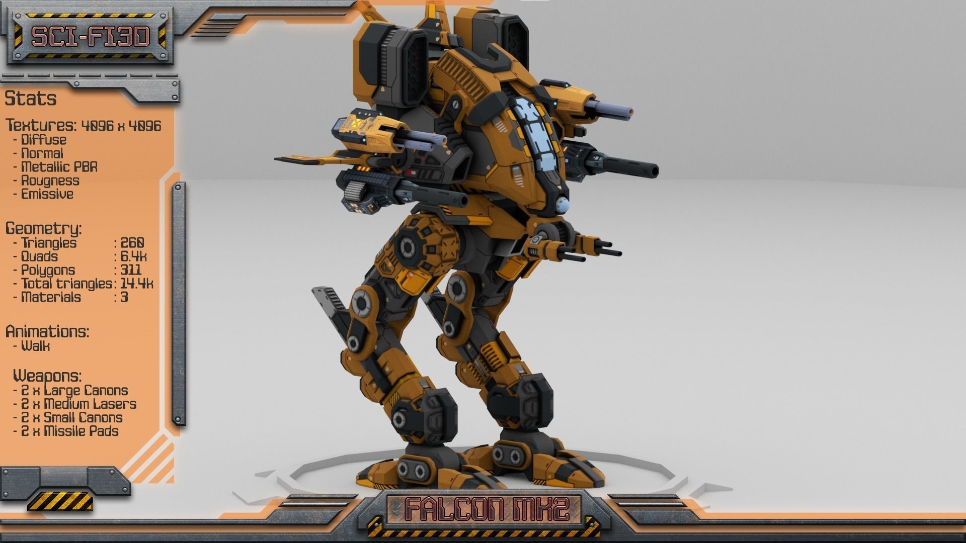 Falcon MK2 Lowpoly Animated BattleMech Low-poly 3D model_7