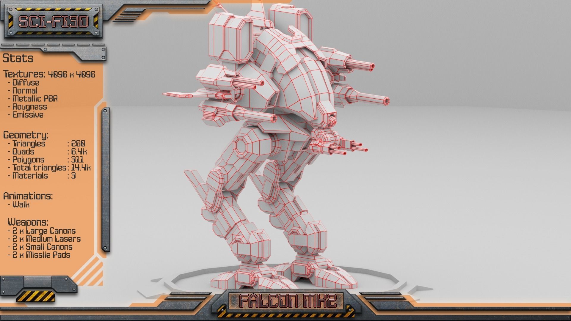 Falcon MK2 Lowpoly Animated BattleMech Low-poly 3D model_9