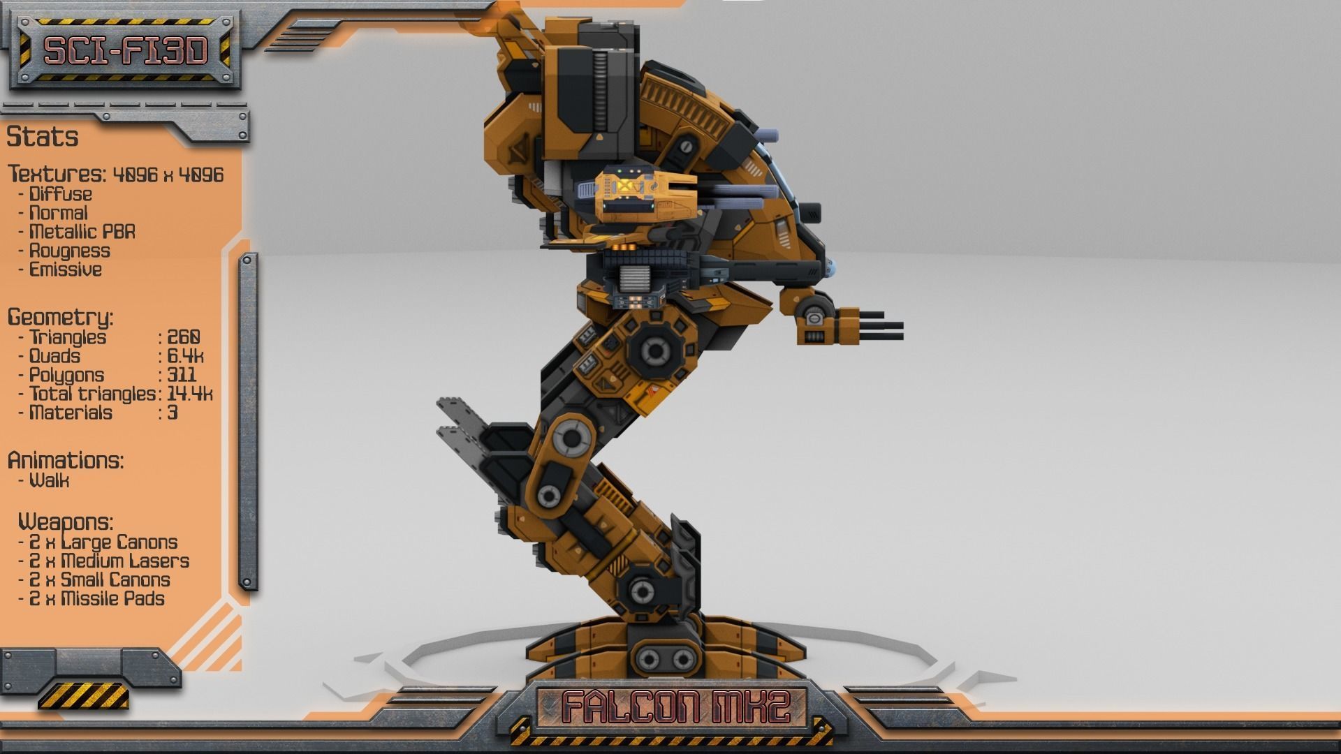 Falcon MK2 Lowpoly Animated BattleMech Low-poly 3D model_6