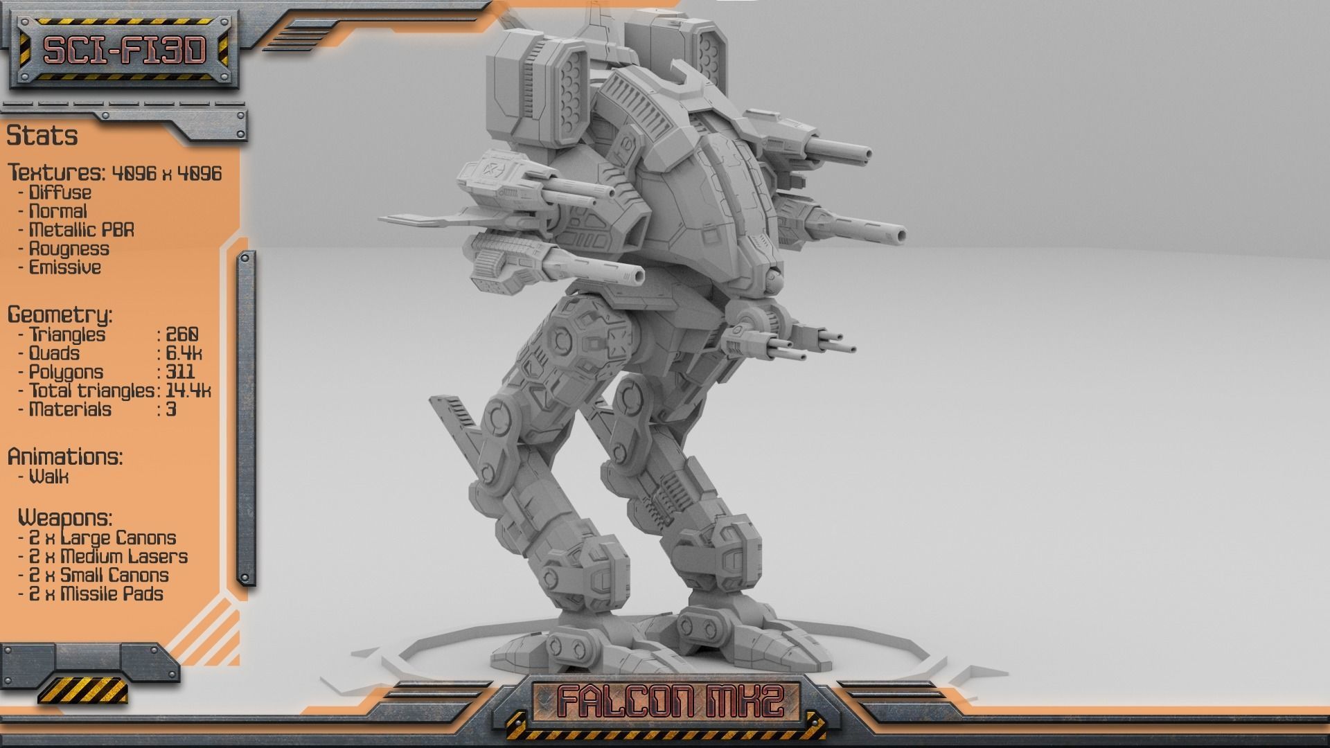 Falcon MK2 Lowpoly Animated BattleMech Low-poly 3D model_8