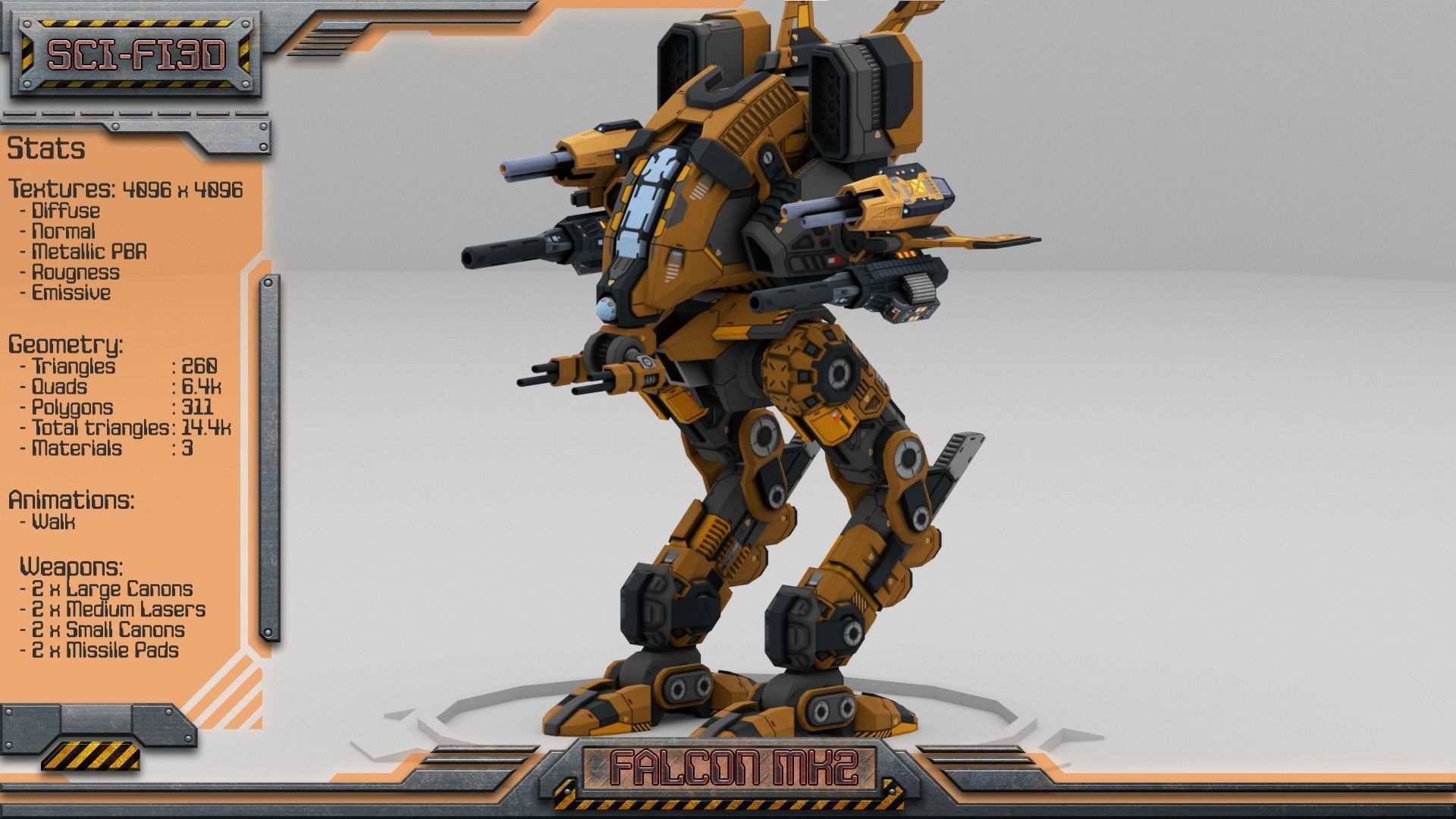 Falcon MK2 Lowpoly Animated BattleMech Low-poly 3D model_1