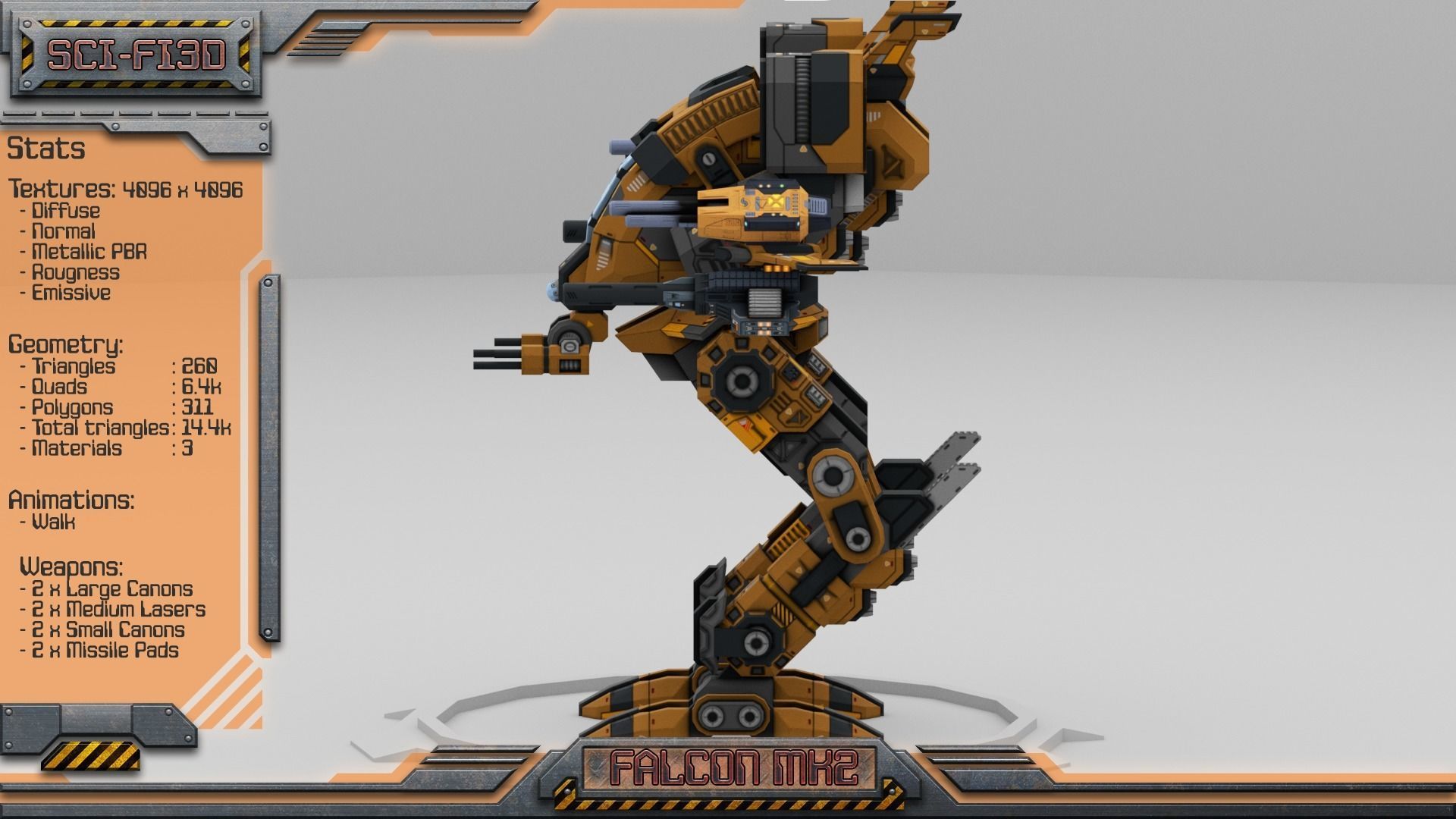 Falcon MK2 Lowpoly Animated BattleMech Low-poly 3D model_2