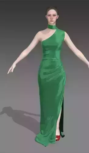 dress emerald green drape one shoulder Low-poly 3D model
