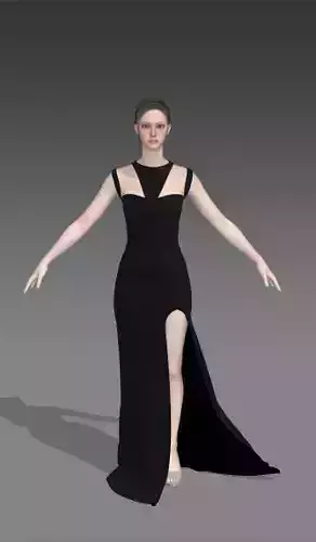 Dress  heart neckline slit dress long