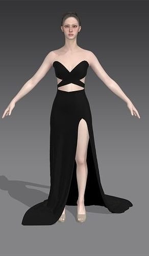 dress two pieces strap detail  long skirt slit Low-poly 3D model