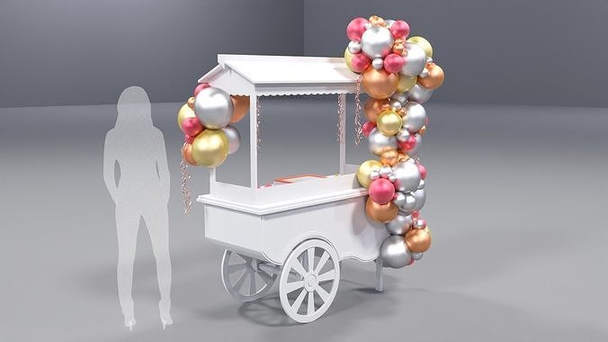 Wooden Party Candy Cart 2 3D model 5
