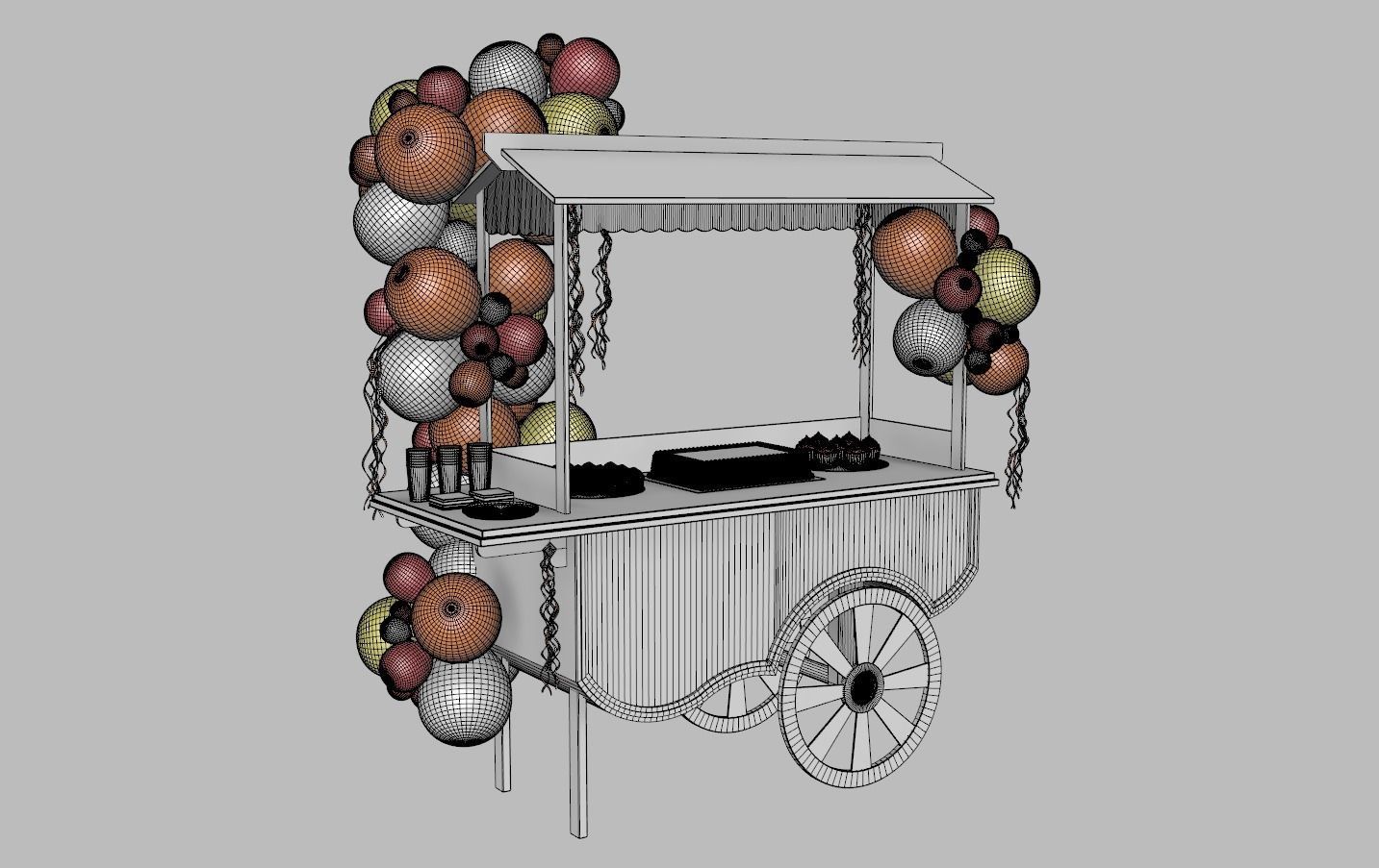 Wooden Party Candy Cart 2 3D model_9