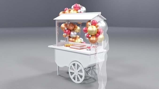 Wooden Party Candy Cart 2 3D model 4