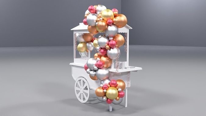 Wooden Party Candy Cart 2 3D model 6