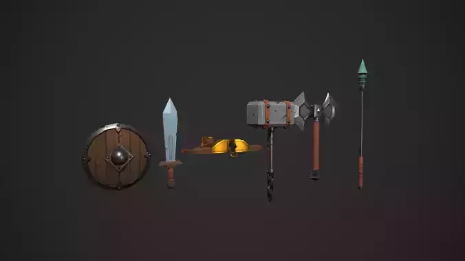 SET LOW POLY WEAPONS Low-poly 3D model