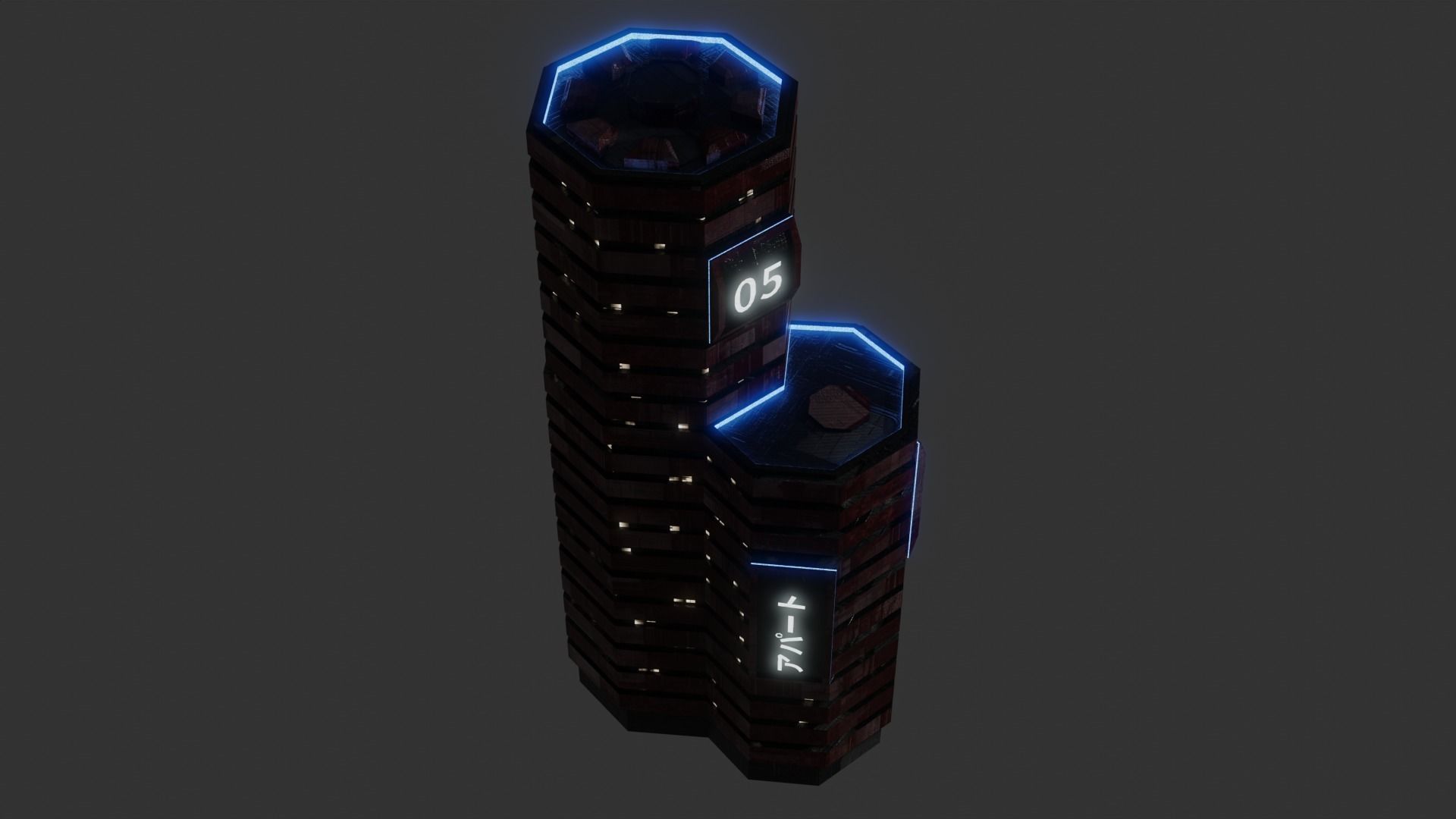 SciFi Cyberpunk Building 05 Low-poly 3D model_6