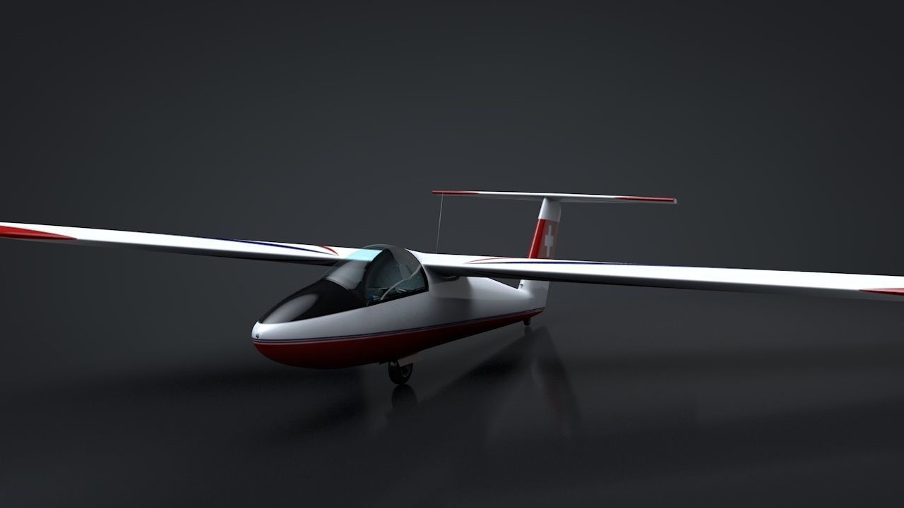 Pilatus B-4 C4D Rigged Sailplane Low-poly 3D model_3