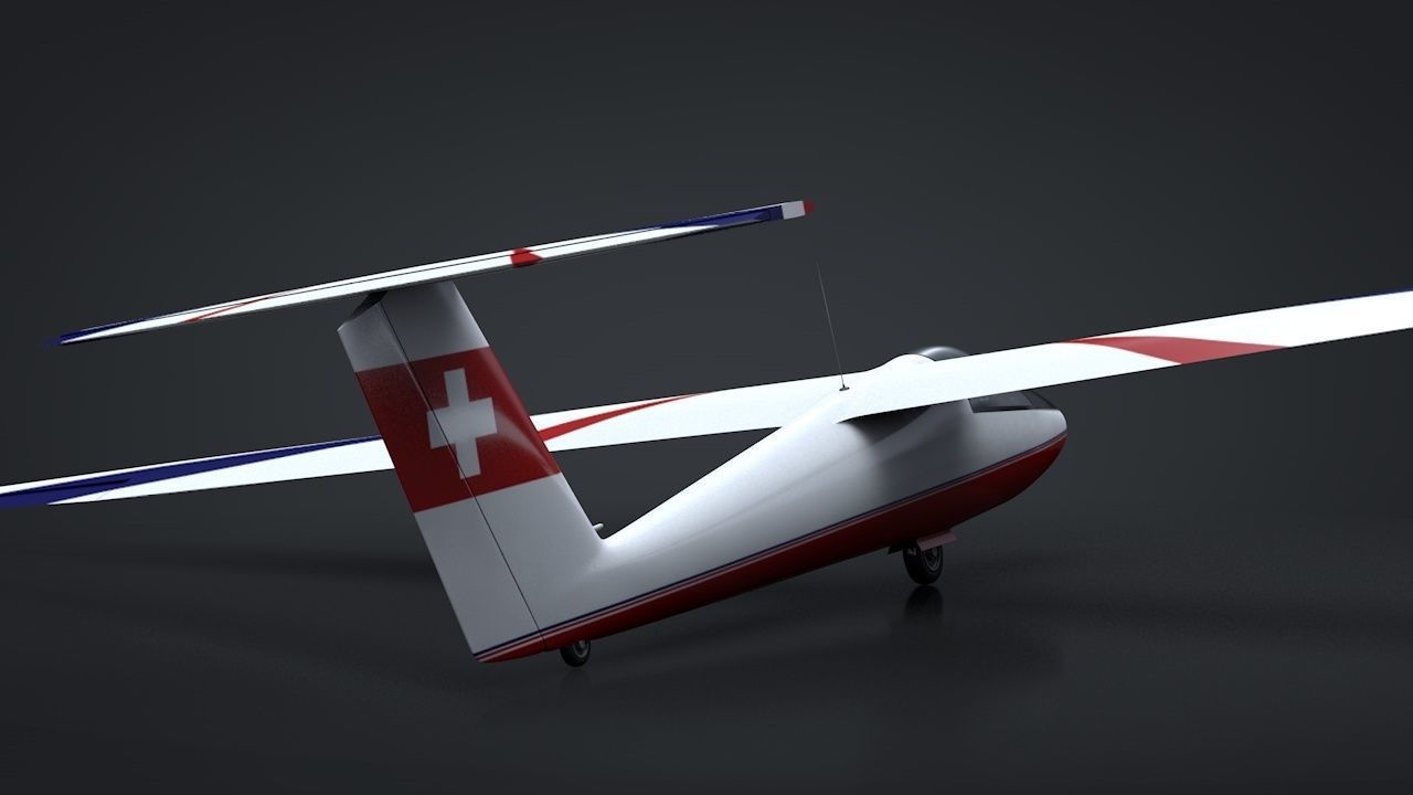 Pilatus B-4 C4D Rigged Sailplane Low-poly 3D model_6