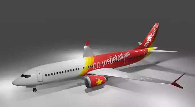 Vietjet airlines Boeing 737 max 8 200 3d model with cockpit Low-poly 3D model